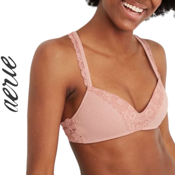 AERIE➕NWT Real Happy Wireless Push Up Retro Lace Bra - Picture 1 of 11